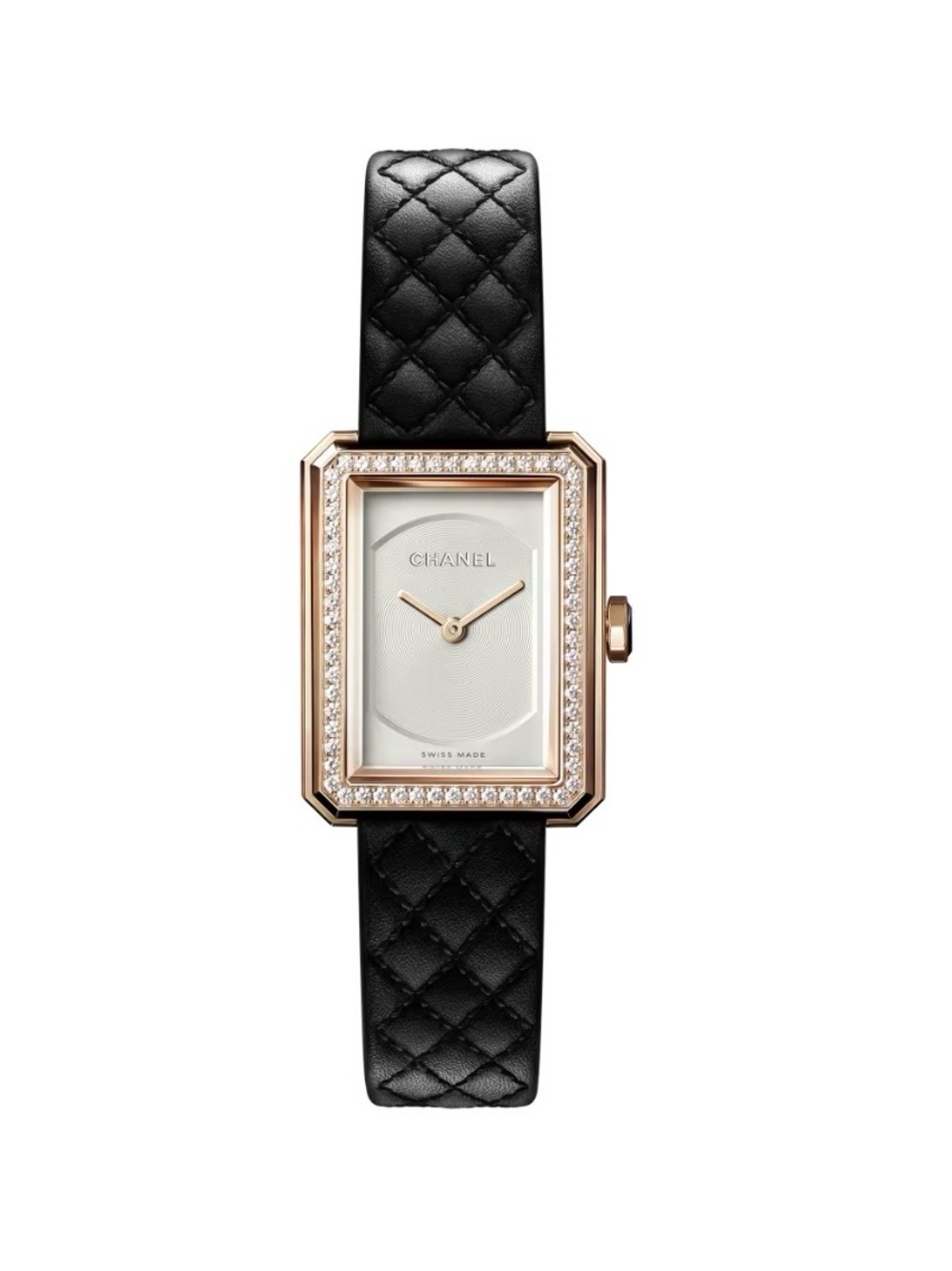 CHANEL Rectangular Diamond Bezel Watch in Black and Rose Gold
